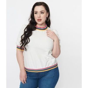 Unique Vintage Rainbow Mock Neck Top